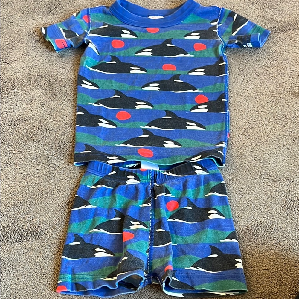 Hanna Andersson Blue and Green Pajama Set with Killer whale pattern
